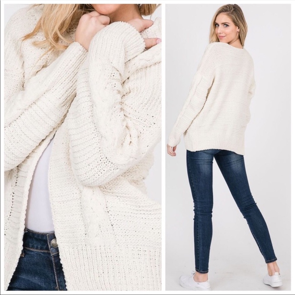 Vanilla Ivory Chunky Cable Knit Sweater - Picture 2 of 2
